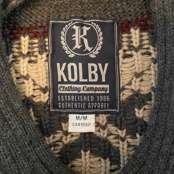 Kolby Men’s Fair Isle Pullover Sweater | Green-Grey | Size M | 100% Acrylic - Picture 3 of 8